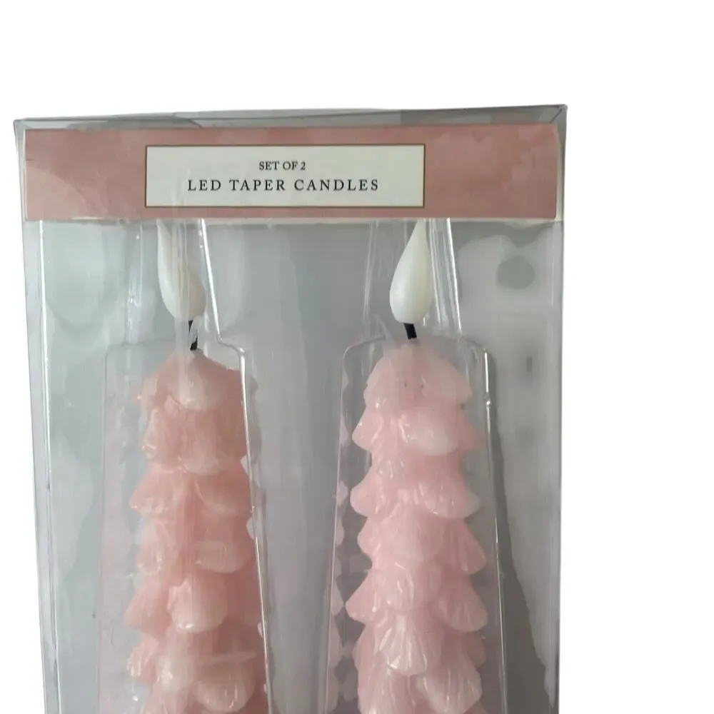 Cupcakes & Cashmere Pink Christmas Tree LED Taper Candles w/ Timer Set of 2 NEW